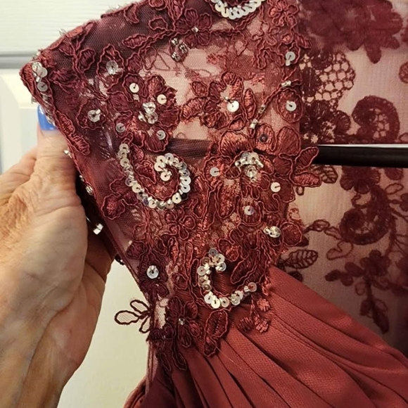 Azazie Raspberry Colored Ruched Embellished Gown - Picture 5 of 6